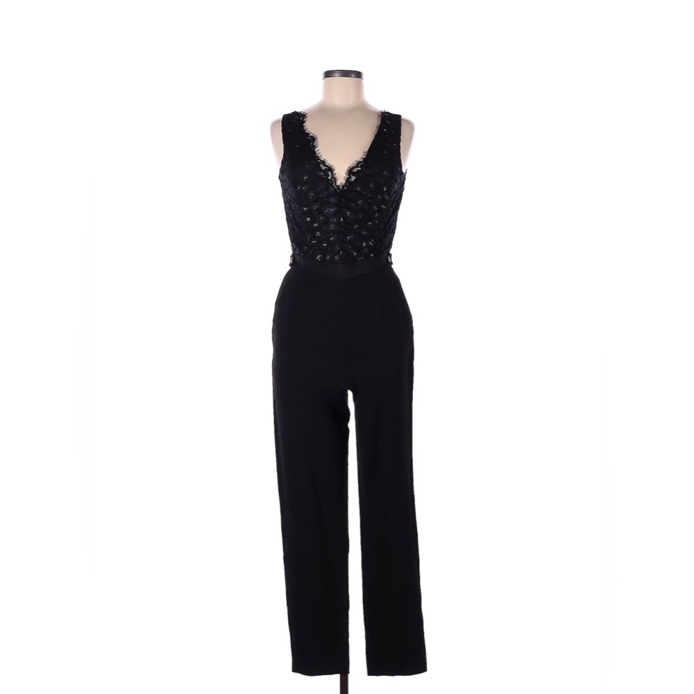 Reiss Black Lace-Detail Jumpsuit